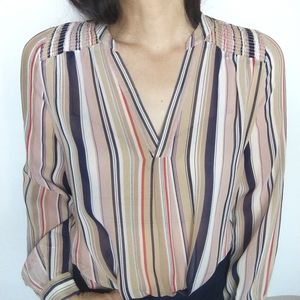 JOIE SILK STRIPPED SHEER BLOUSE XS